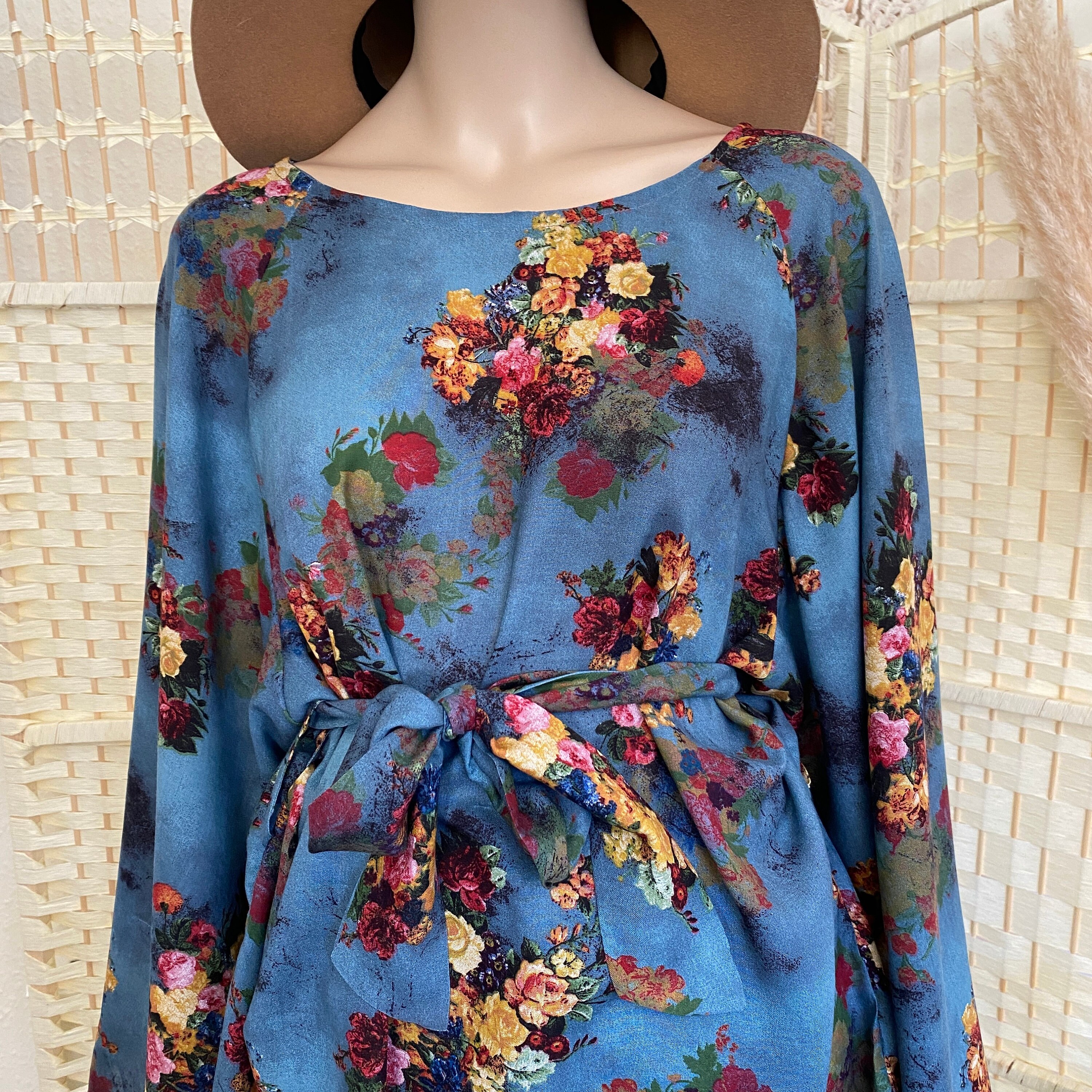 Vintage 70's Inspired Boho Blouse, 3/4 Sleeves, Spring