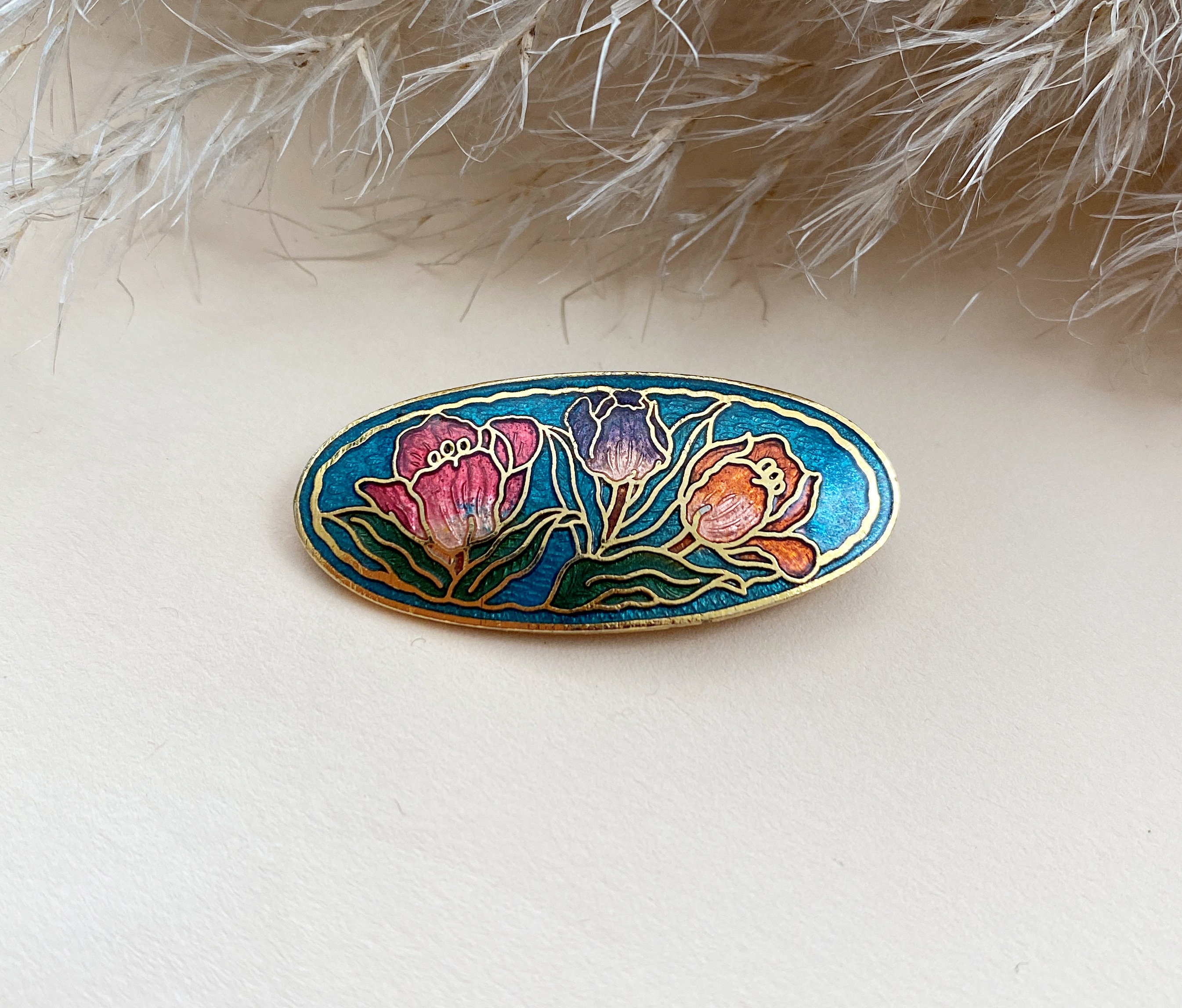 Vintage Cloisonne Floral Enamel Pin Brooch Etsy UK