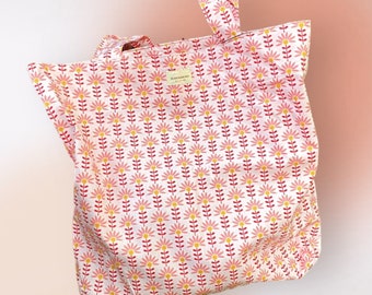 Floral cotton shopper bag, eco bag, reusable bag, grocery bag