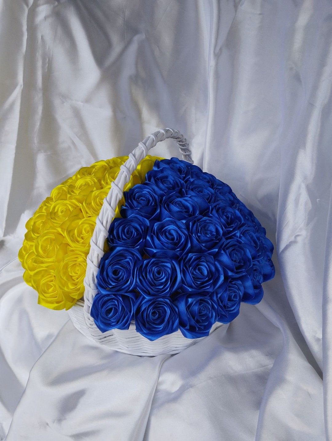 Bouquet in a Basket of Satin Ribbons - Etsy
