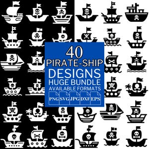 40 Pirate Ship SVG Bundle - Unique Vector Files for Cricut and Silhouette, Pirate Ship Clipart, Pirate Ship Designs, 5 Available Format