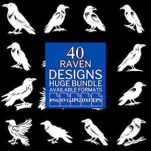 40 Raven SVG Bundle - Unique Vector Files for Cricut and Silhouette, Raven Clipart, Raven Designs, 5 Available Format