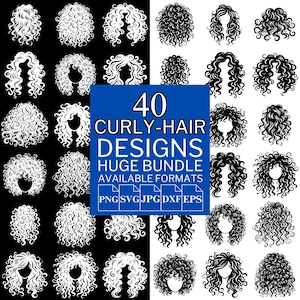40 Curly Hair SVG Bundle - Unique Vector Files for Cricut and Silhouette, Curly Hair Clipart, Curly Hair Designs, 5 Available Format