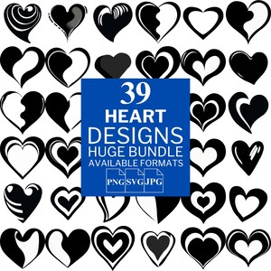 39 Heart SVG Bundle - Unique Vector Files for Cricut and Silhouette, Heart Clipart, Heart Designs, 3 Available Format