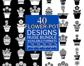 Flower Pot SVG Bundle: Cricut & Silhouette Vector Designs (5 Formats) (Digital Download