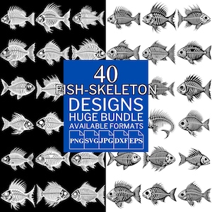 40 Fish Skeleton SVG Bundle - Unique Vector Files for Cricut and Silhouette, Fish Skeleton Designs, 5 Available Format