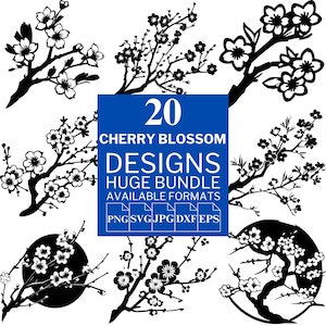Lot de 20 fleurs de cerisier SVG - fichiers vectoriels uniques pour Cricut et Silhouette, cliparts fleurs de cerisier, dessins de fleurs de cerisier, 5 formats disponibles