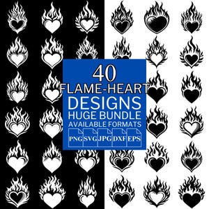 40 Flame Heart SVG Bundle - Unique Vector Files for Cricut and Silhouette, Flame Heart Clipart, Flame Heart Designs, 5 Available Format