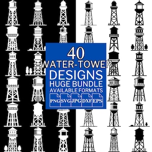 40 Water Tower SVG Bundle - Unique Vector Files for Cricut and Silhouette, Water Tower Clipart, Water Tower Designs, 5 Available Format