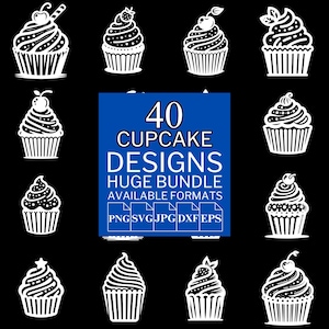 40 Cupcake SVG Bundle - Unique Vector Files for Cricut and Silhouette, Cupcake Clipart, Cupcake Designs, 5 Available Format