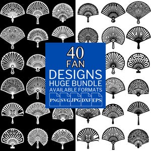 40 Fan SVG Bundle - Unique Vector Files for Cricut and Silhouette, Fan Clipart, Fan Designs, 5 Available Format