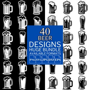 Paquete de 40 SVG de cerveza: archivos vectoriales únicos para Cricut y Silhouette, imágenes prediseñadas de cerveza, diseños de cerveza, 5 formatos disponibles