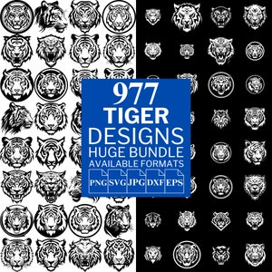 Tiger 977 SVG Bundle - Unique Vector Files for Cricut and Silhouette, Tiger Clipart, Tiger Head, Tattoo Designs, 5 Available Format
