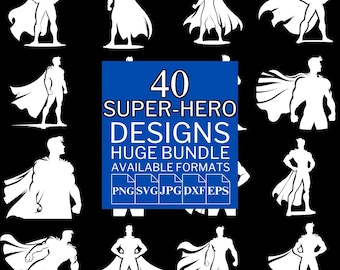 Superheld SVG-bundel: Cricut en silhouet vectorontwerpen (5 formaten) (digitale download)