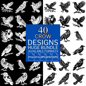 40 Crow SVG Bundle - Unique Vector Files for Cricut and Silhouette, Crow Clipart, Crow Designs, 5 Available Format