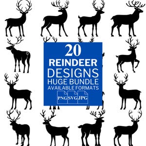 20 Reindeer SVG Bundle - Unique Vector Files for Cricut and Silhouette, Reindeer Clipart, Reindeer Designs, 3 Available Format