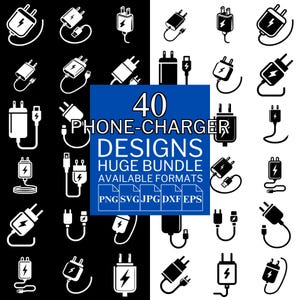 40 Phone Charger SVG Bundle - Unique Vector Files for Cricut and Silhouette, Phone Charger Designs, 5 Available Format