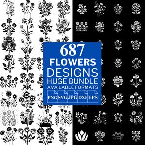 687 Blumen SVG Bundle - Einzigartige Vektordateien für Cricut und Silhouette, Blumen Clipart, Blumen Designs, 5 verfügbare Formate