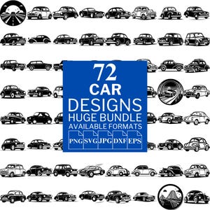 72 auto-SVG-bundel - unieke vectorbestanden voor de Cricut en Silhouette, auto-clipart, auto-ontwerpen, 5 beschikbare indelingen