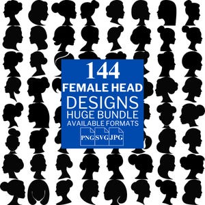 144 tête de femme SVG Bundle - fichiers vectoriels uniques pour Cricut et Silhouette, clipart tête de femme, modèles de tête de femme, 3 formats disponibles