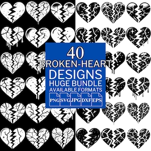 40 Broken Heart SVG Bundle - Unique Vector Files for Cricut and Silhouette, Broken Heart Clipart, Broken Heart Designs, 5 Available Format