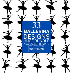 Lot de 33 ballerines SVG - fichiers vectoriels uniques pour Cricut et Silhouette, clipart ballerine, modèles de ballerine, 3 formats disponibles