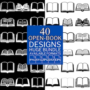 40 Open Book SVG Bundle - Unique Vector Files for Cricut and Silhouette, Open Book Clipart, Open Book Designs, 5 Available Format