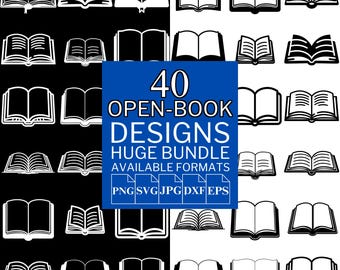 Open Book SVG Bundle, Book Clipart, 15 Book Cut Files for Cricut, PNG ...