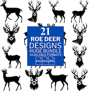21 chevreuils SVG Bundle - fichiers vectoriels uniques pour Cricut et Silhouette, clipart chevreuil, chevreuils, 3 formats disponibles