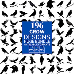 196 Crow SVG Bundle - Unique Vector Files for Cricut and Silhouette, Crow Clipart, Crow Designs, 3 Available Format
