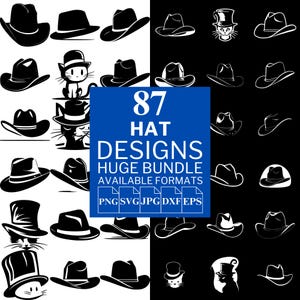 87 Hat SVG Bundle - Unique Vector Files for Cricut and Silhouette, Hat Clipart, Hat Designs, 5 Available Format