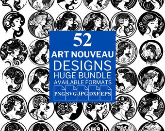 52 Art Nouveau SVG Bundle - Unique Vector Files for Cricut and Silhouette, Art Nouveau Clipart, Art Nouveau Designs, 5 Available Format