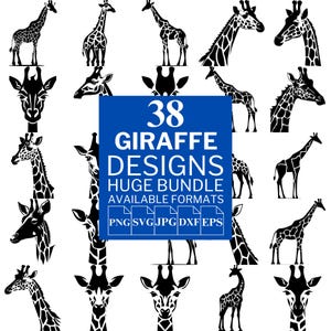 Pacote 38 Giraffe SVG - Arquivos vetoriais exclusivos para Cricut e Silhouette, Giraffe Clipart, Giraffe Designs, 5 formatos disponíveis