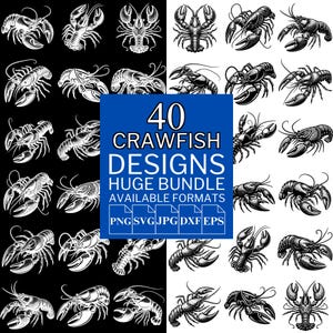 40 Crawfish SVG Bundle - Unique Vector Files for Cricut and Silhouette, Crawfish Clipart, Crawfish Designs, 5 Available Format