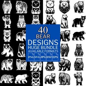 40 Bear SVG Bundle - Unique Vector Files for Cricut and Silhouette, Bear Clipart, Bear Designs, 5 Available Format