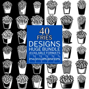 40 Fries SVG Bundle - Unique Vector Files for Cricut and Silhouette, Fries Clipart, Fries Designs, 5 Available Format