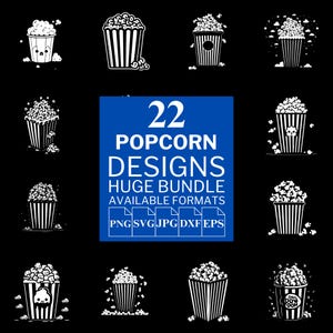 22 Popcorn SVG Bundle - Unique Vector Files for Cricut and Silhouette, Popcorn Clipart, Popcorn Designs, 5 Available Format