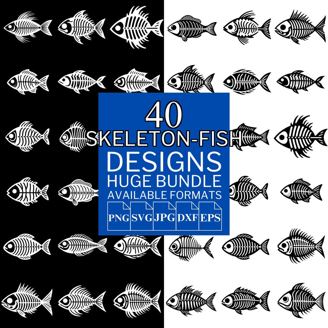 Skeleton Fish SVG Bundle: Vector Cut Files for Cricut & Silhouette (PDF ...