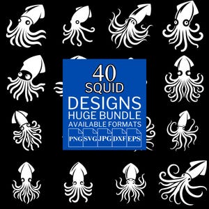 40 Squid SVG Bundle - Unique Vector Files for Cricut and Silhouette, Squid Clipart, Squid Designs, 5 Available Format