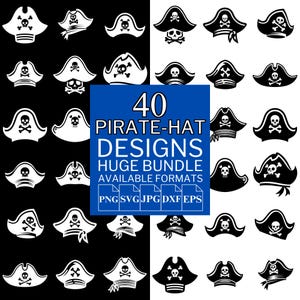 40 Pirate Hat SVG Bundle - Unique Vector Files for Cricut and Silhouette, Pirate Hat Clipart, Pirate Hat Designs, 5 Available Format