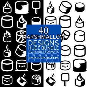 40 Marshmallow SVG Bundle - Einzigartige Vektordateien für Cricut und Silhouette, Marshmallow Clipart, Marshmallow Designs, 5 verfügbare Formate