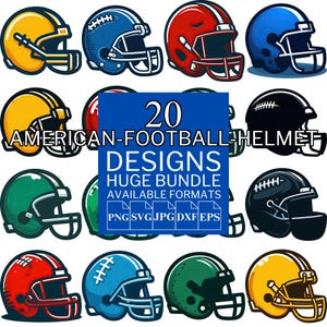 Pacchetto SVG di caschi da football americano: 20 disegni vettoriali (download digitale)