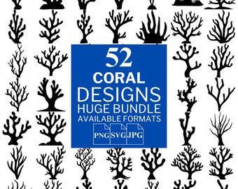 Coral Silhouette Clipart Bundle SVG PNG EPS | Underwater Reef Elements ...