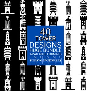 40 Tower SVG Bundle - Unique Vector Files for Cricut and Silhouette, Tower Clipart, Tower Designs, 5 Available Format