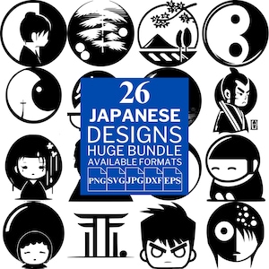 26 Japanese SVG Bundle - Unique Vector Files for Cricut and Silhouette, Japanese Clipart, Japanese Designs, 5 Available Format