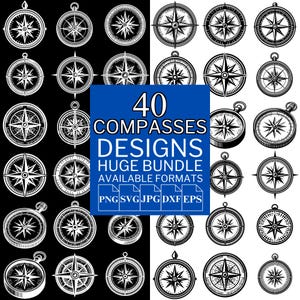 40 Compasses SVG Bundle - Unique Vector Files for Cricut and Silhouette, Compasses Clipart, Compasses Designs, 5 Available Format