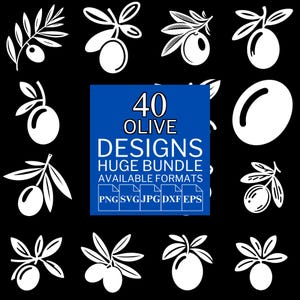 Paquete de 40 SVG de aceitunas: archivos vectoriales únicos para Cricut y Silhouette, imágenes prediseñadas de aceitunas, diseños de aceitunas, 5 formatos disponibles