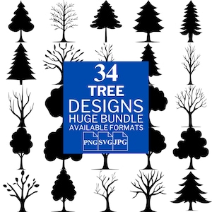34 Tree SVG Bundle - Unique Vector Files for Cricut and Silhouette, Tree Clipart, Tree Designs, 3 Available Format