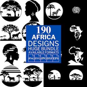 190 Afrika SVG Bundle - Einzigartige Vektordateien für Cricut und Silhouette, Afrika Clipart, Afrika Designs, 5 verfügbare Formate