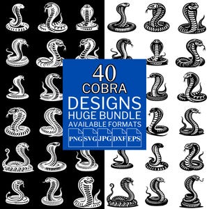 40 Cobra SVG Bundle - Unique Vector Files for Cricut and Silhouette, Cobra Clipart, Cobra Designs, 5 Available Format